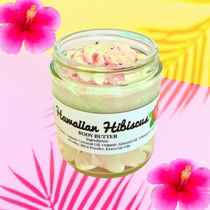 Hawaiiaanse hibiscus bodyboter | Bodyboter met bloemen | Slagroomboter | Lotion | Vochtinbrengende crème