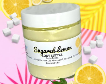 Manteca corporal de limón azucarado / Loción / Hidratante / Belleza / Cuidado de la piel / Apto para pieles sensibles / Exfoliante de azúcar