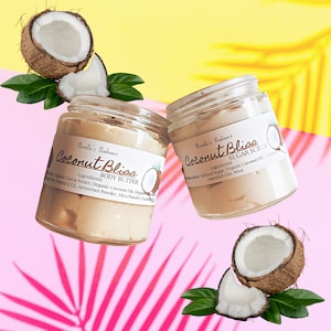 Coconut Bliss Körperbutter | Feuchtigkeitscreme | Zuckerpeeling | Handgemacht | Ausgeschlagen | Selbstfürsorge | Hautpflege