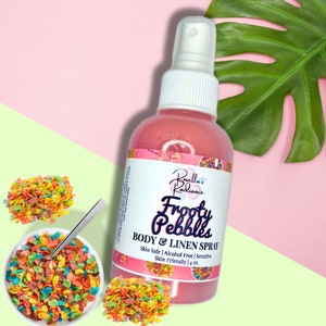 Frooty Pebbles body- en linnenspray | Kamersprays | Geur | Ontbijtgranen | Fruitige kiezelstenen | Zoete geuren | Parfum | Keulen | Lichaamsspray