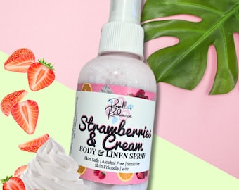 Erdbeeren und Sahne Körper & Leinen Spray | Gourmand Duft | Körpersprays | Parfüm | Alkoholfrei | Duftkerzen | Süße Parfüm | Geschenke