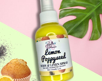 Spray corporal y para ropa de limón y semillas de amapola / Perfume / Gourmand / Aromas de panadería / Pastel de libra / Spray corporal / Aromas dulces / Sin alcohol / Ambientador