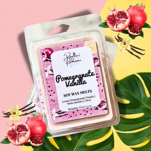 Pomegranate Vanilla Soy Wax Melts | Non-Toxic | Phthalate-Free | Gifts | Housewarming | Stocking Stuffers | Holidays | Flame-Free Candle