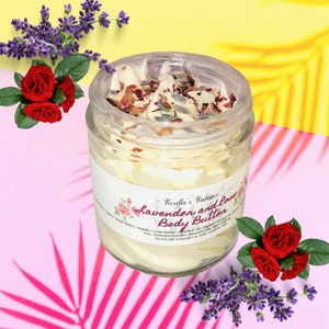 Lavendel + Rose Körperbutter | Feuchtigkeitscreme | Zuckerpeeling | Handgemacht | Ausgeschlagen | Selbstfürsorge | Hautpflege