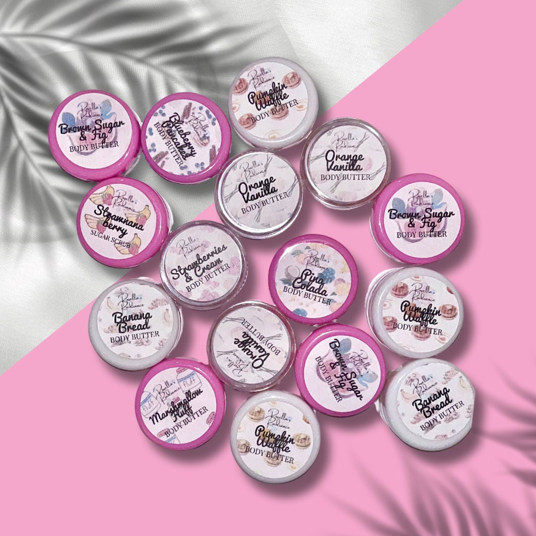SAMPLER PACK of 5 Whipped Body Butters & Sugar Scrubs Lotion Moisturizer Sample Packs Exfoliate Shea Butter Mango Butter 5g