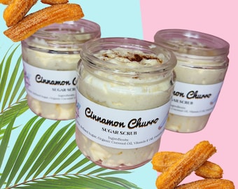 Exfoliante de azúcar con churro y canela / Hecho a mano / Batido / Cuidado personal / Cuidado de la piel / Piel sensible / Exfoliar /