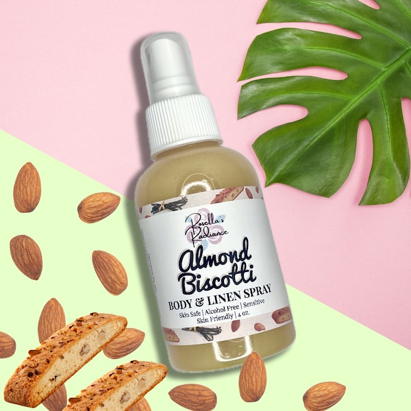 Almond Biscotti Body & Linen Spray | Gourmand Scent | Body Sprays | Perfume | Alcohol-Free | Cologne | Bakery Scents | Sweet Perfume | Gifts