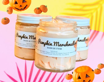 Beurre corporel à la citrouille et à la guimauve | hydratants fouettés | Beurre corporel fouetté | Citrouille | Soins de la peau d'automne | Gommages au sucre | Tout naturel
