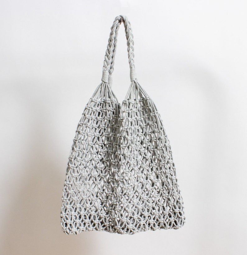 Sustainable shopping bag, macrame bag, boho, knotted mesh bag, shopping net, tote bag, shopper, macrame 5. graublau