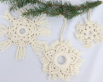 Flocon de neige en macramé, décorations de Noël, décorations de Noël, pendentif de décoration d'arbre noué en coton