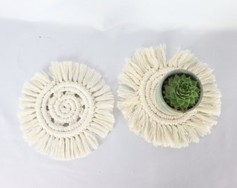 Macrame coasters, cotton, boho glass coasters, table decorations, pot coasters knotted round