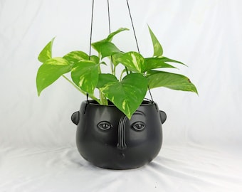 Face Planter suspendu, jardinière avec visage, jardinière suspendue pour plantes d'intérieur en céramique