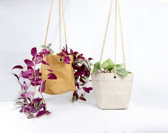 hanging plant pot made of kraft paper, hanging flower pot made of washable paper, plastic-free planter, paper plant basket