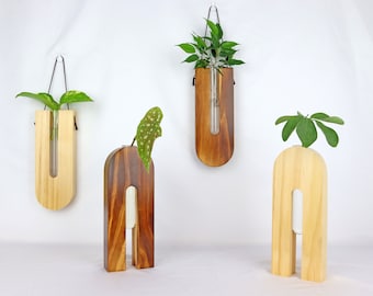 Holzvase für die Wand, Anzucht Vase für Ableger, Stecklinge, Trockenblumen Vase, Japandi Vase