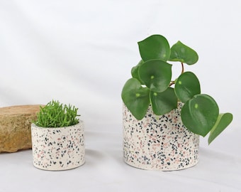 Planteur de terrazzo blanc coloré | Pot de fleurs pour plantes succulentes et plantes petites à moyennes