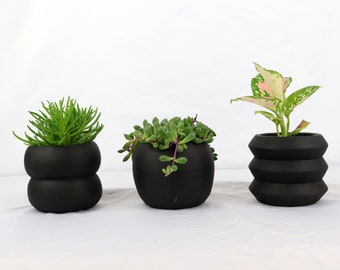 Pot en béton noir, design minimaliste, petit pot de plantes pour plantes succulentes