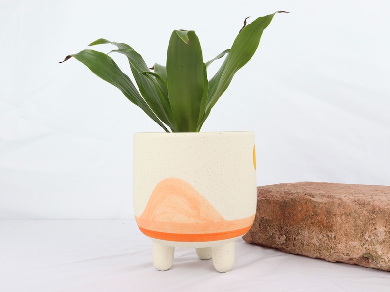 Boho Planter, Pflanzentopf aus Steingut für drinnen, Übertopf Minimalismus Design, Blumentopf, Urban Jungle, Handbemalt bunt Bild 6