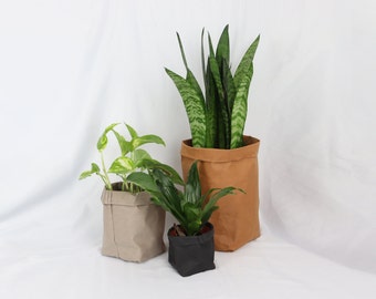 Pot de fleurs en papier kraft, cuir végétalien, pot de fleurs en papier lavable, jardinière sans plastique, panier de rangement durable