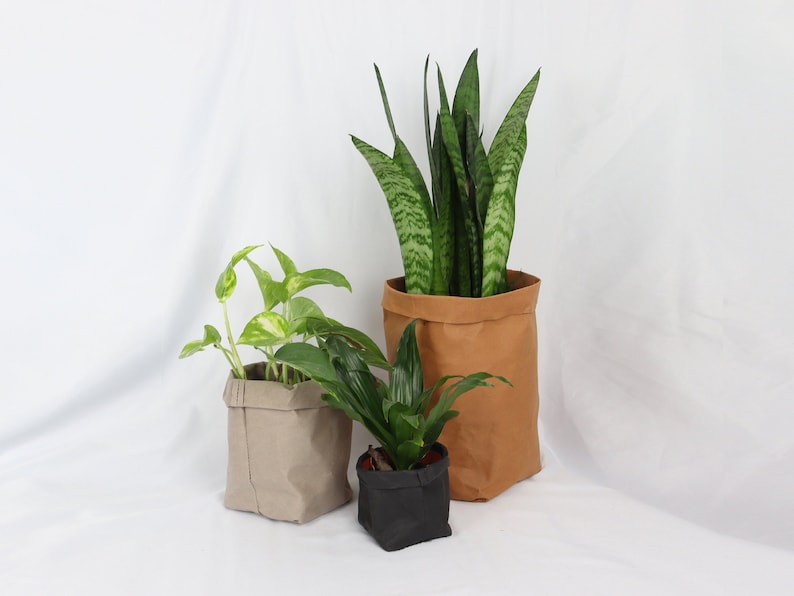 Plant pot made of kraft paper, vegan leather, flower pot made of washable paper, plastic-free planter, sustainable storage basket image 1