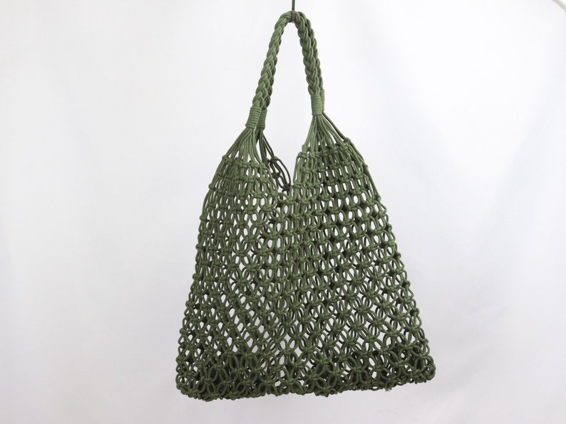 Sustainable shopping bag, macrame bag, boho, knotted net bag, shopping net, tote bag, shopper, macrame 4. dunkelgrün