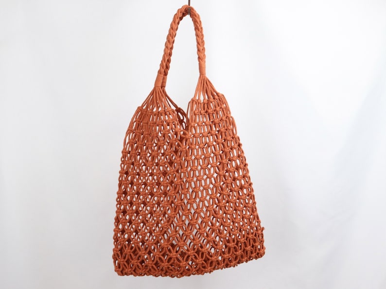 Sustainable shopping bag, macrame bag, boho, knotted net bag, shopping net, tote bag, shopper, macrame 6. ziegelrot