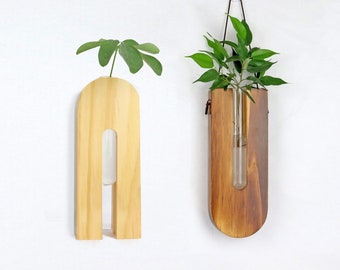 Wooden vase for the wall, cultivation vase for flower arrangements, handmade decoration for your home and office, cutting vase