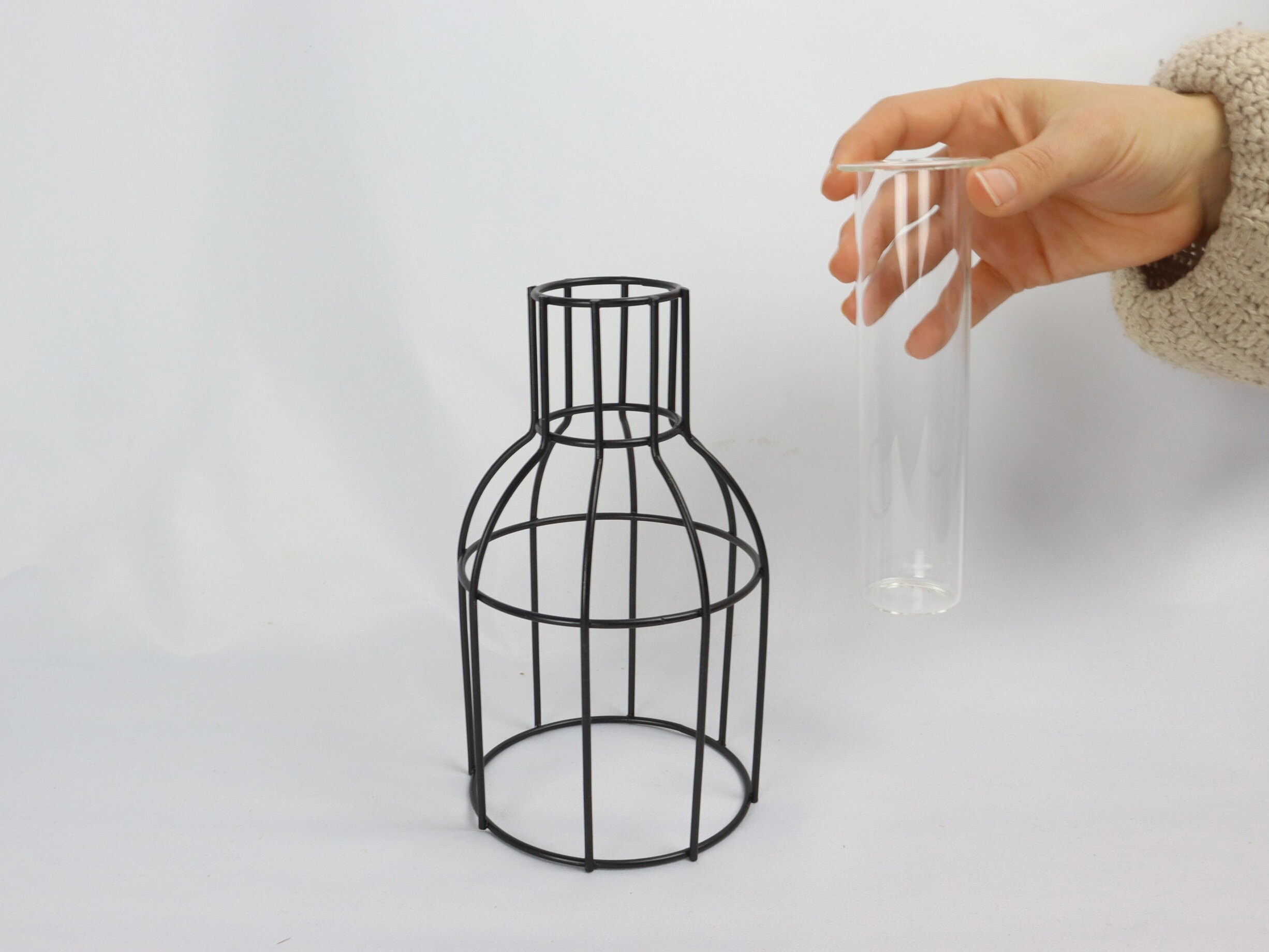 Vaso Portafiori In Metallo Con Provette In Vetro Trasparente – Nero – Ideale Per Piante Idroponiche E Fiori Secchi – Decorazione Da Scrivania - 2