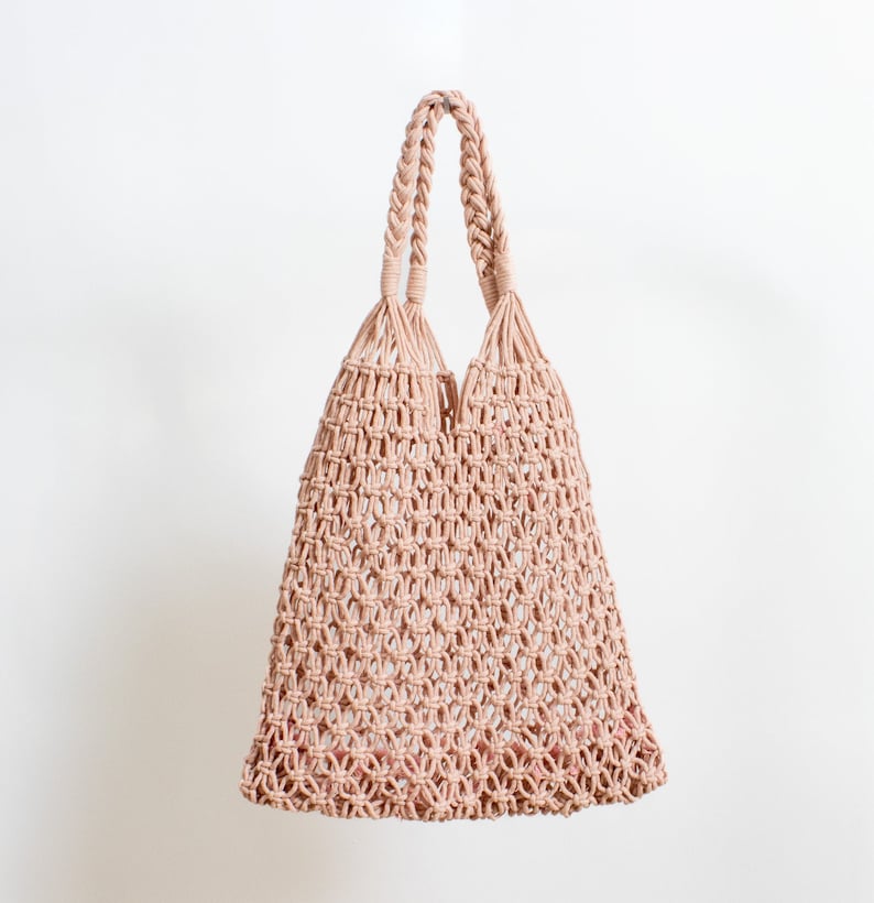 Sustainable shopping bag, macrame bag, boho, knotted mesh bag, shopping net, tote bag, shopper, macrame 1. zartrosa