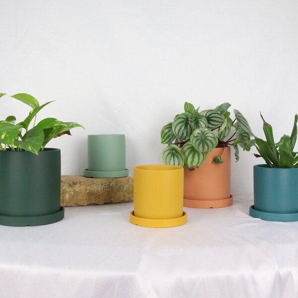 Minimalistischer Pflanzentopf aus Keramik für drinnen, in Skandinavisches Design, Blumentopf, Urban Jungle, einfarbig