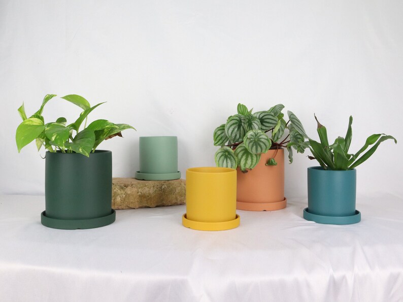 Minimalist Indoor Ceramic Plant Pot Scandinavian Design Flower Pot Urban Jungle Solid Color image 1