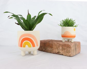 Boho planter, plant pot made of stoneware for indoors, planter minimalism design, flower pot, urban jungle, hand-painted colorful