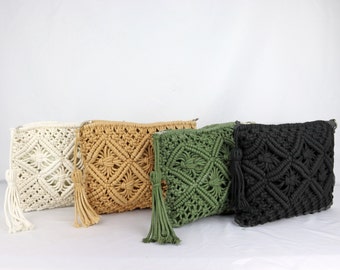 Macrame toiletry bag, cosmetic bag, make-up bag, clutch, knotted