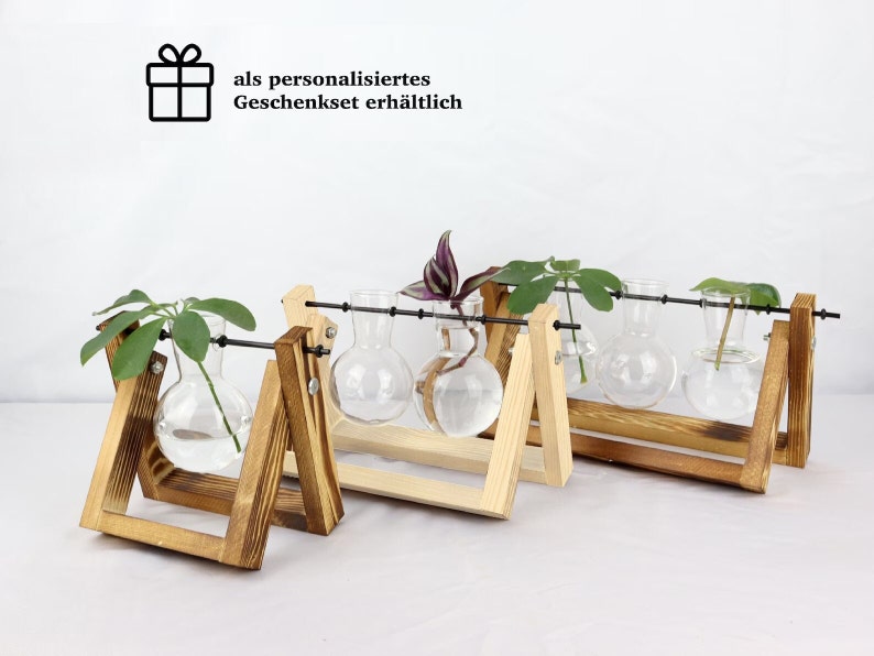 Propagation station, hydroponic vase for cuttings, cutting vase, plant propagation for your urban jungle, wooden plant stand, propagation image 1