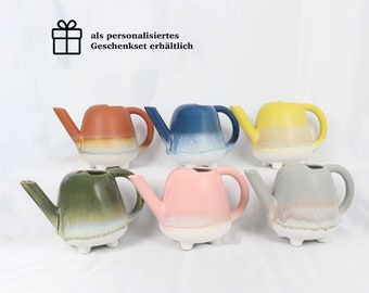 Steingut Gießkanne, Handbemalt Teekanne Ombre Style, Skandi Boho Kanne für deinen Urban Jungle, Retro Watering Can, Geschenkset