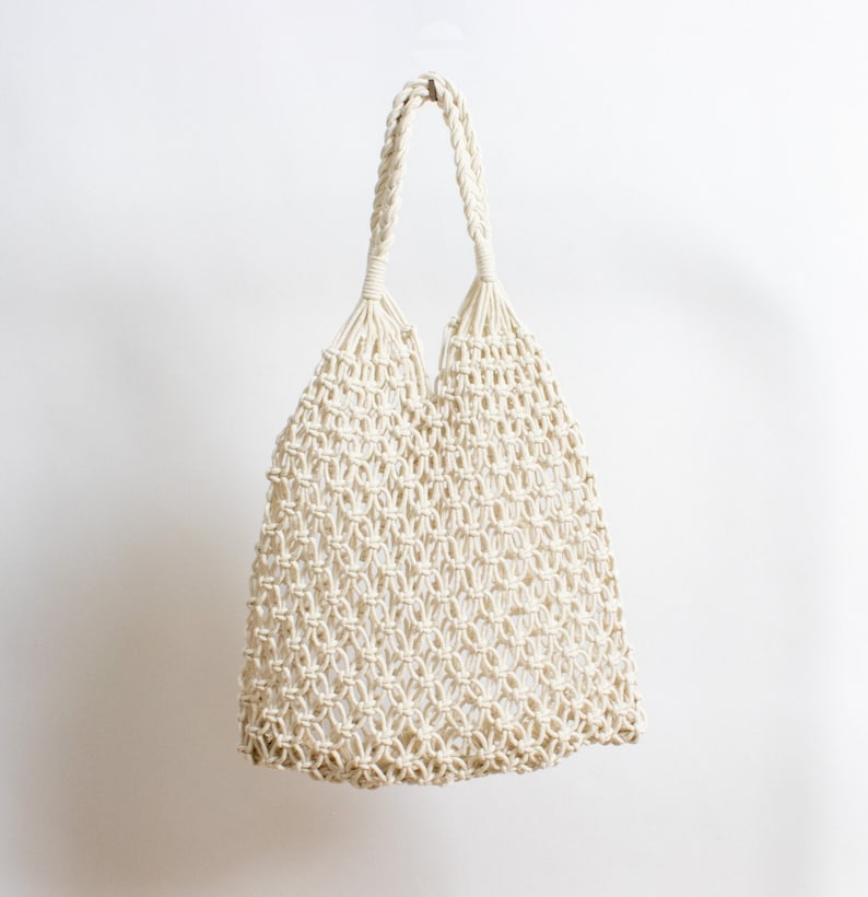 Sustainable shopping bag, macrame bag, boho, knotted mesh bag, shopping net, tote bag, shopper, macrame 2. weiß