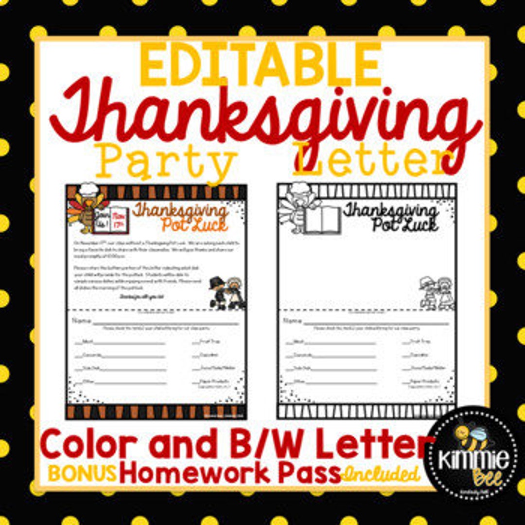 Editable Thanksgiving Class Party Letter - Etsy