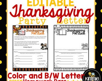 Editable Thanksgiving Class Party Letter