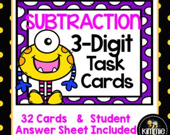 3-Digit Subtraction with Regrouping Task Cards