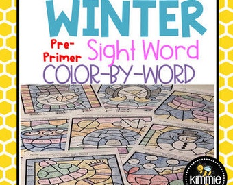 Winter Pre-Primer Sight Word Color-By-Word Worksheets