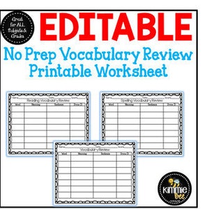 Editable Vocabulary Printable Worksheet