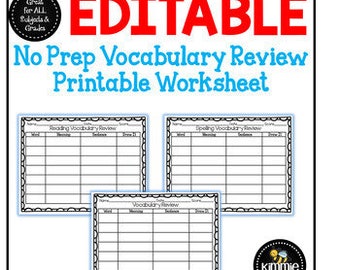 Editable Vocabulary Printable Worksheet