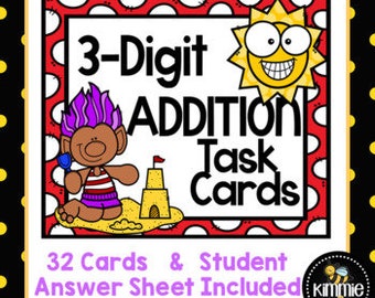 3 Digit Addition with Regrouping Task Cards