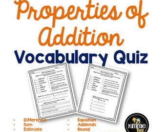 Properties of Addition Vocabulary Quiz
