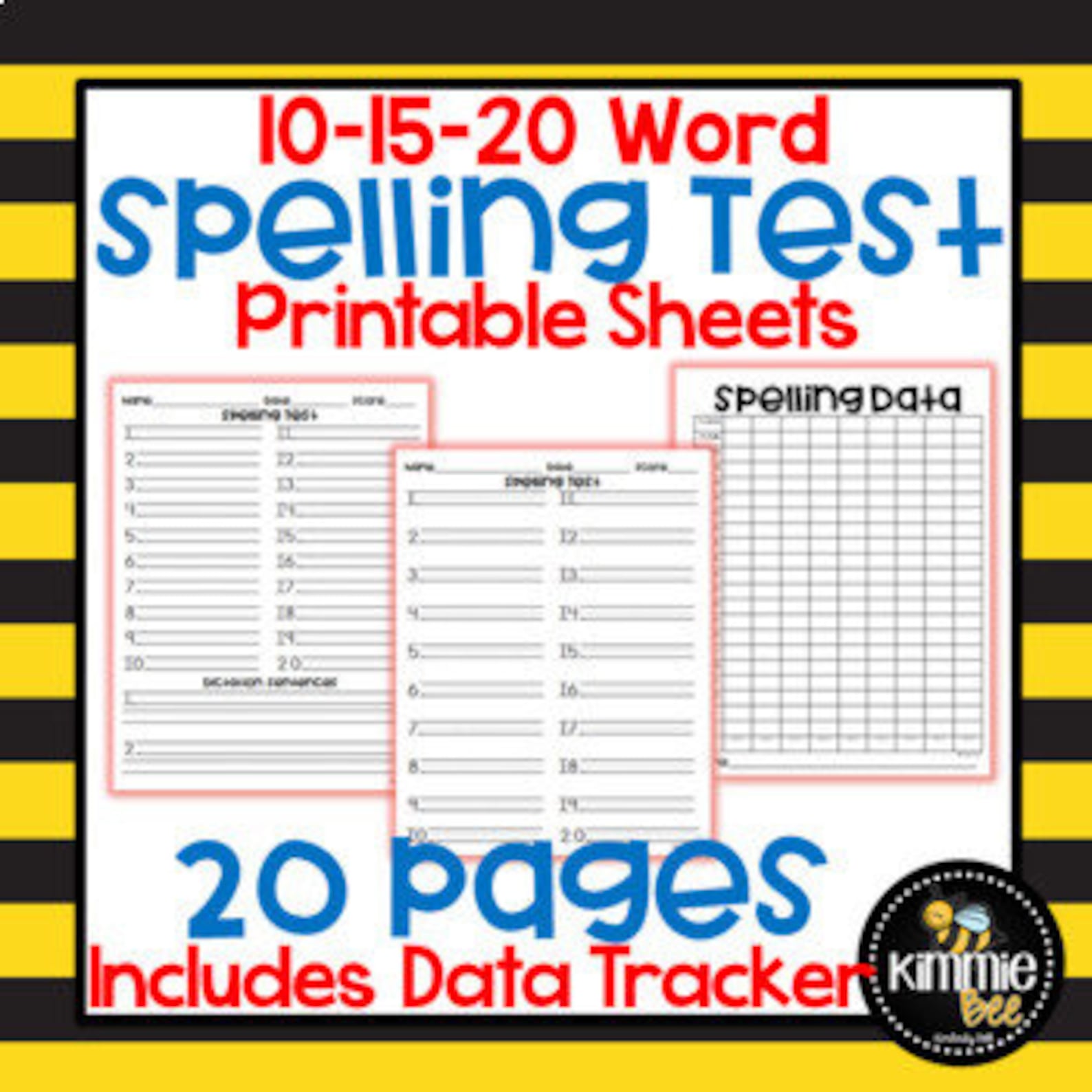Spelling Test Printable Sheets and Data Tracker Etsy Canada