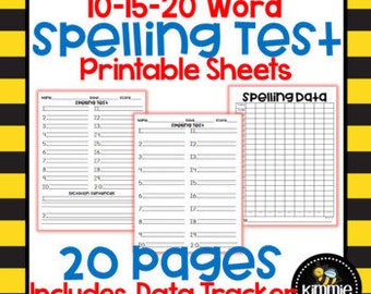 Spelling Test Printable Sheets and Data Tracker