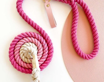 Berry Pink - Rope Dog Lead / Leash / Rose Gold Clip / 152cm long / Braided Fibre / Cotton / Baby Light Dark Pink / Handmade / Natural dye