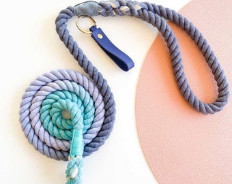 Ocean Breeze - Rope Dog Lead / Dog Leash / Rose Gold Clip / 152cm long / Braided Fibre / Grey/Teal /Turquoise/Purple /Handmade /Natural dye