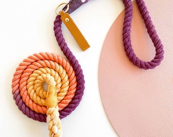 Sunkissed - Rope Dog Lead / Dog Leash / Rose Gold Clip / 152cm long / Braided Fibre / Autumn / Orange / Yellow / Red / Handmade /Natural dye