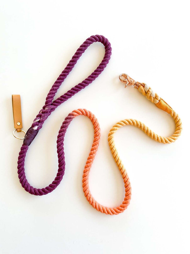Sunkissed Rope Dog Lead / Dog Leash / Rose Gold Clip / 152cm long / Braided Fibre / Autumn / Orange / Yellow / Red / Handmade /Natural dye image 4