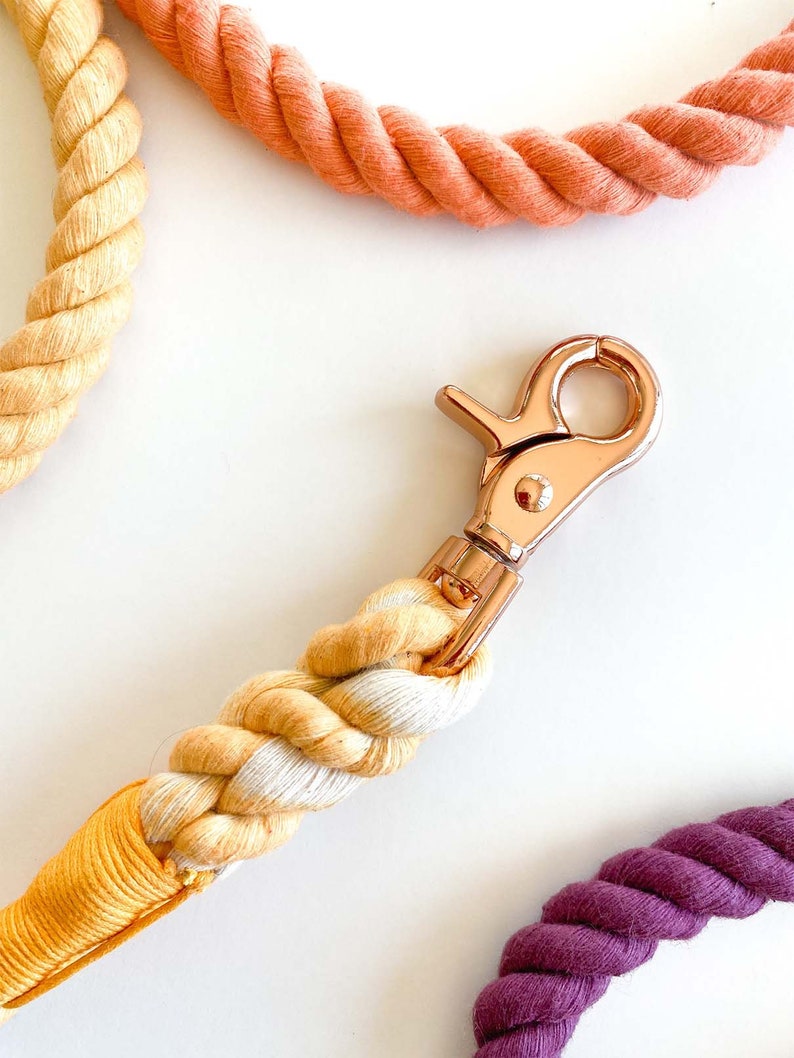 Sunkissed Rope Dog Lead / Dog Leash / Rose Gold Clip / 152cm long / Braided Fibre / Autumn / Orange / Yellow / Red / Handmade /Natural dye image 5